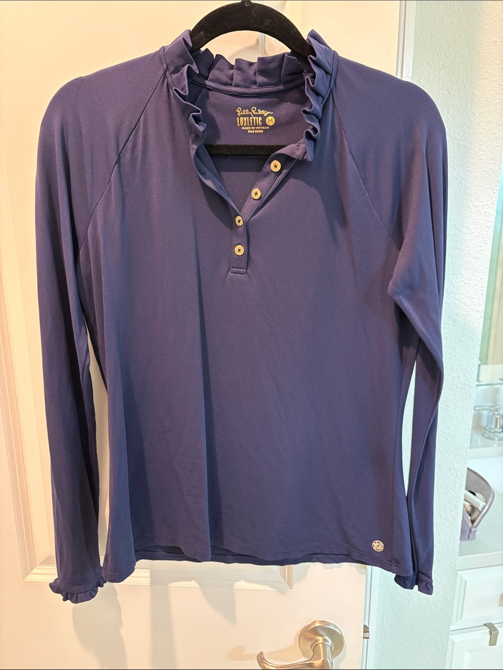 Lilly Pulitzer Purple Long-Sleeve Ruffle Polo Top